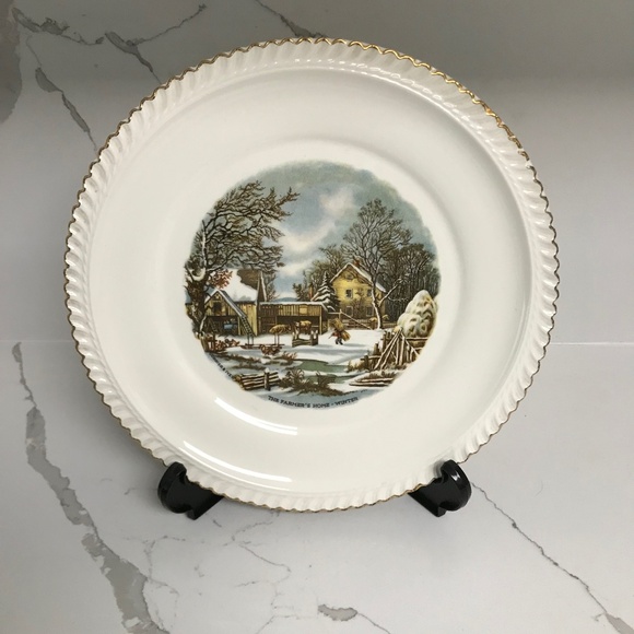 Vintage Harker Pottery Company Farmer’s Home Winter Plate - Picture 8 of 8